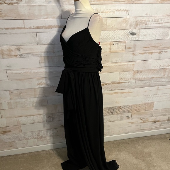 leena for Mac Duggal size L black Ruched sleeveless tie jumpsuit - Picture 6 of 10